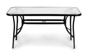 Stół Ogrodowy 160x90 Cm Szkło Hartowane Duży Blat Na Taras Ogród Otwór Na Parasol Multigarden