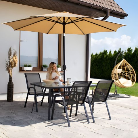 Stół Ogrodowy 160x90 Cm Szkło Hartowane Duży Blat Na Taras Ogród Otwór Na Parasol Multigarden
