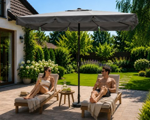 Duży Parasol Ogrodowy Skośny Łamany Korba 200x130 Cm Szary