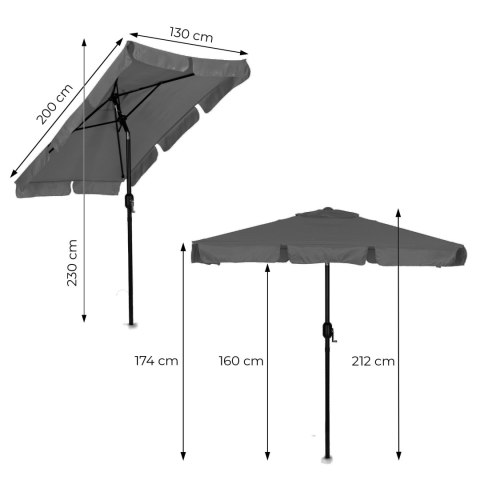 Duży Parasol Ogrodowy Skośny Łamany Korba 200x130 Cm Szary