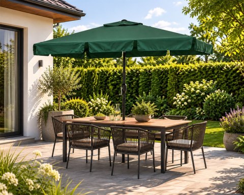 Duży Parasol Ogrodowy Skośny Łamany Z Korbą Zielony 200x130 Cm