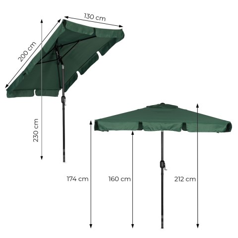 Duży Parasol Ogrodowy Skośny Łamany Z Korbą Zielony 200x130 Cm