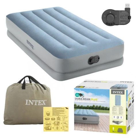 Materac Dmuchany Jednoosobowy 191x99x36 Cm Z Wbudowaną Pompką Elektryczną Usb Łóżko Intex 64157