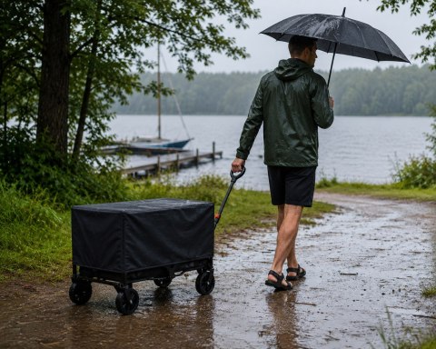 Wózek Turystyczny Ogrodowy 120l Z Pokrowcem Otwierana Klapa Czarny