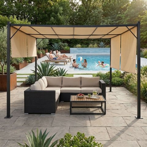 Pergola Ogrodowa Tarasowa 3x4 M Stalowa Altana Zadaszenie Beżowa