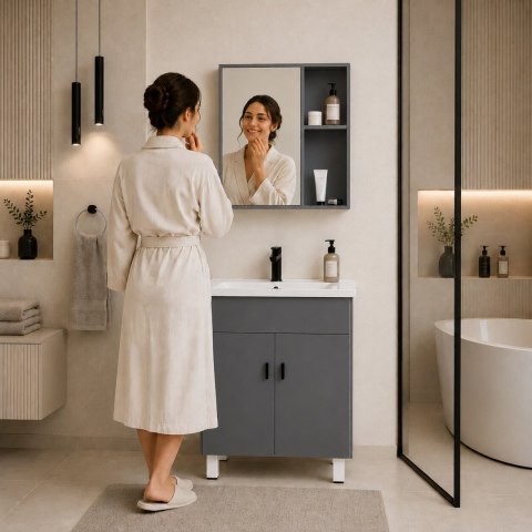 Szafka Łazienkowa Stojąca Z Umywalką I Lustrem Modernhome