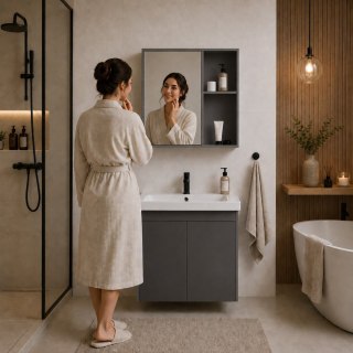 Szafka Łazienkowa Wisząca Z Umywalką I Lustrem Modernhome