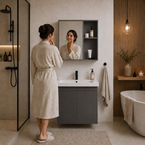 Szafka Łazienkowa Wisząca Z Umywalką I Lustrem Modernhome