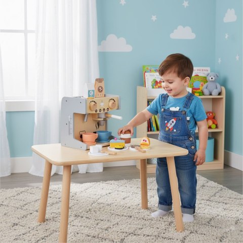 Drewniany Ekspres Do Kawy Dla Dzieci 2w1 Sklepik Zestaw Baristy 26 Akcesoriów Ecotoys