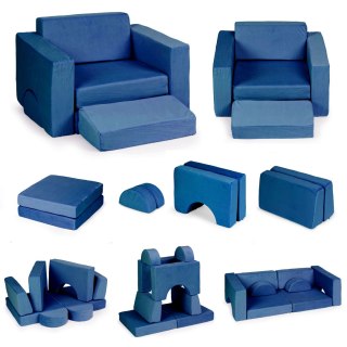 Fotel Modułowy Dla Dzieci Diy 8 Miękkich Poduch Składany - Niebieski Ecotoys