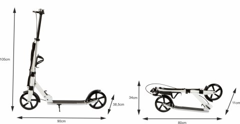 Hulajnoga Miejska Dla Dzieci I Młodzieży Składana Regulacja Wysokości 95-105 Cm Koła 200 Mm Uchwyt Na Bidon