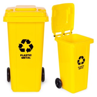 Kosz Na Smieci Pojemnik 120l Kubeł Śmietnik Żółty Plastik Gumowe Koła