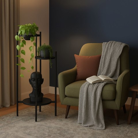 Kwietnik Stojący Stojak Na Kwiaty Ozdoby 3 Poziomy Czarny Modernhome
