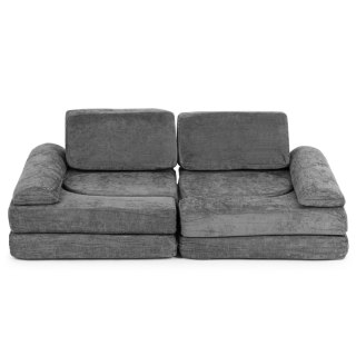 Sofa Składana Modułowa Dla Dzieci Duża 2-Osobowa Diy 10 Miękkich Poduch Tkanina Szenilowa - Szara Ecotoys