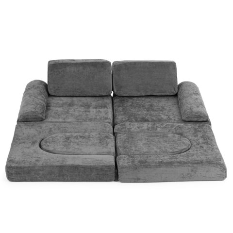 Sofa Składana Modułowa Dla Dzieci Duża 2-Osobowa Diy 10 Miękkich Poduch Tkanina Szenilowa - Szara Ecotoys