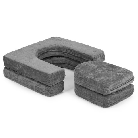 Sofa Składana Modułowa Dla Dzieci Duża 2-Osobowa Diy 10 Miękkich Poduch Tkanina Szenilowa - Szara Ecotoys