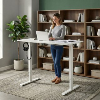 Biurko Elektryczne Regulowane 120x60 Cm Regulacja Wysokości 72-117 Cm Białe Modernhome