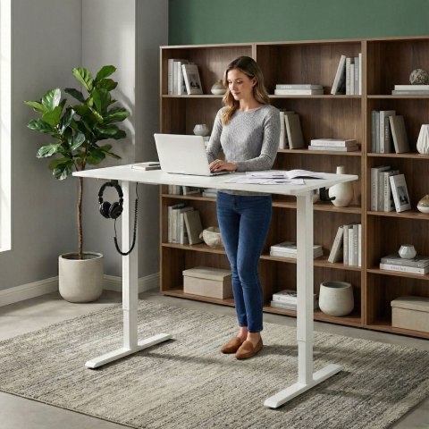 Biurko Elektryczne Regulowane 120x60 Cm Regulacja Wysokości 72-117 Cm Białe Modernhome