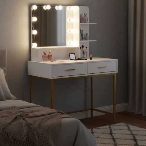 Duża Toaletka Kosmetyczna Z Lustrem I Oświetleniem Led 3 Barwy Półki Szuflady Modernhome