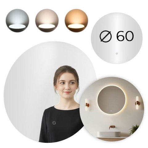 Lustro Łazienkowe Led Okrągłe Ścienne 60 Cm 3 Barwy Włącznik Dotykowy Modernhome