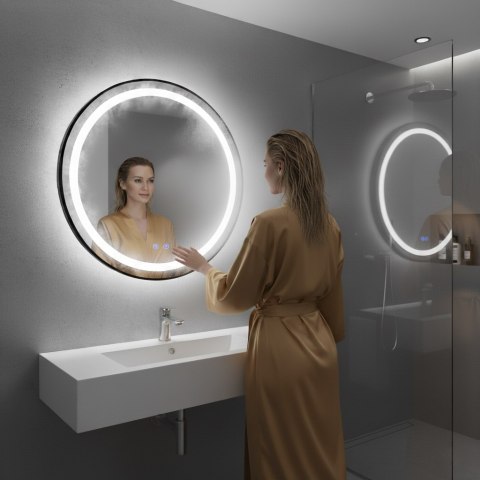 Lustro Łazienkowe Led Okrągłe Ścienne 80 Cm 3 Barwy Anti-Fog Włącznik Dotykowy Modernhome