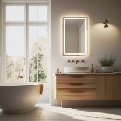 Lustro Łazienkowe Led Ścienne 50x70 Cm 3 Barwy Włącznik Dotykowy Modernhome