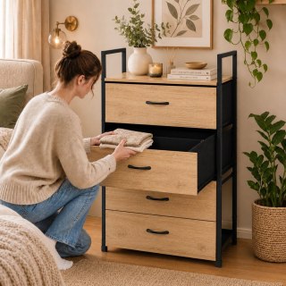 Szafka z 4 szufladami materiałowymi regał 60 cm organizer tekstylny loft ModernHome