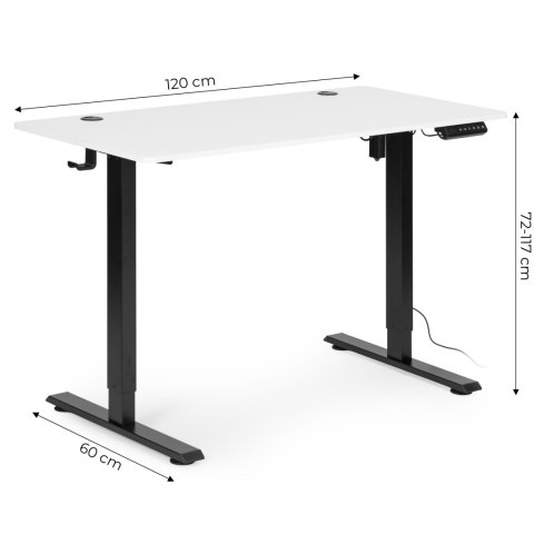 Biurko Elektryczne Regulowane 120x60 Cm Regulacja Wysokości 72-117 Cm Modernhome