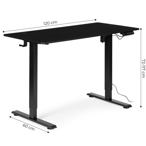 Biurko Elektryczne Regulowane 120x60 Cm Regulacja Wysokości 72-117 Cm Czarne Modernhome