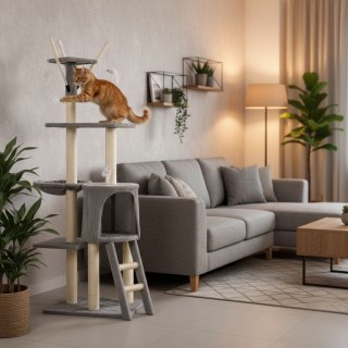 Drapak Dla Kota Legowisko Słupek Wieża Do Drapania Domek 134 Cm Szary Petsi