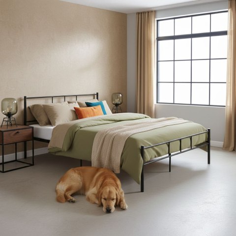 Łóżko Metalowe 140x200 Cm Ze Stelażem Czarna Rama Modernhome