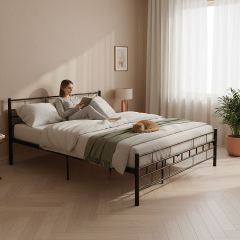 Łóżko Metalowe 140x200 Cm Ze Stelażem Czarna Rama Modernhome