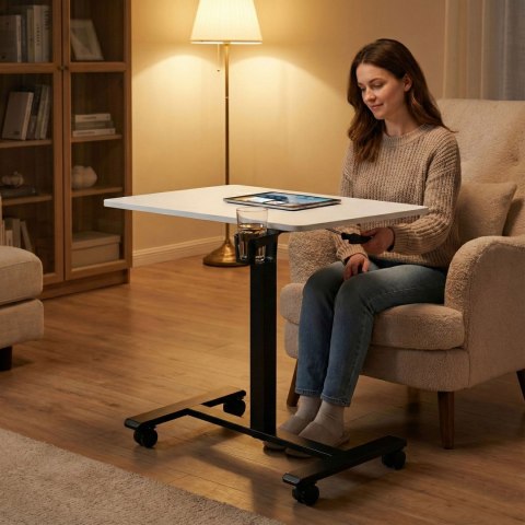 Mobilne biurko 70x48 cm stolik pod laptopa regulacja wysokości 71,5-112 cm biały blat ModernHome