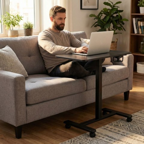 Mobilne biurko 70x48 cm stolik pod laptopa regulacja wysokości 71,5-112 cm czarny ModernHome