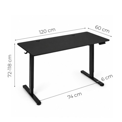 Biurko elektryczne 120x60 cm podnoszone regulacja wysokości 72-118 cm czarne ModernHome