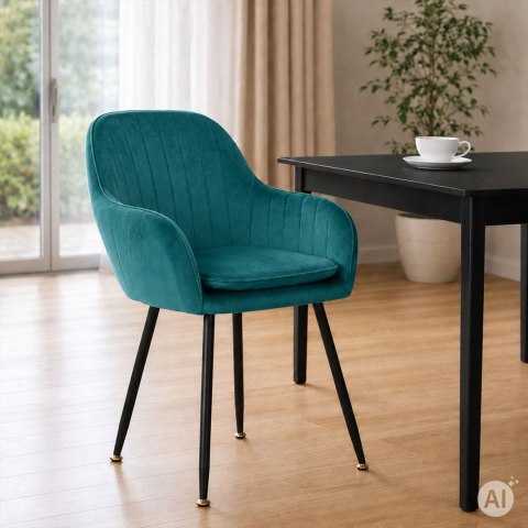 Zestaw 2x krzesło tapicerowane welurowe nowoczesne do jadalni salonu turkusowy ModernHome