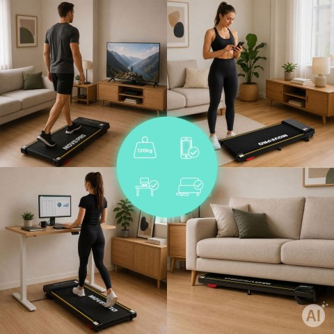 Bieżnia domowa elektryczna walking pad treningowy pod biurko 10 km/h pilot aplikacja MOVEPRO