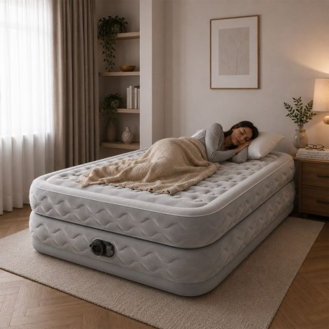 Duży materac dmuchany dwuosobowy 203x152x51 cm z wbudowaną pompką elektryczną łóżko INTEX 64490
