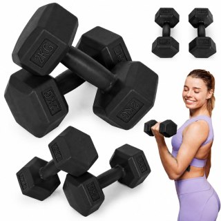 Hantle sześciokątne zestaw 2x2 kg ciężarki do ćwiczeń obciążniki fitness czarne MOVEPRO