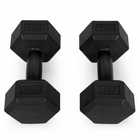 Hantle sześciokątne zestaw 2x2 kg ciężarki do ćwiczeń obciążniki fitness czarne MOVEPRO