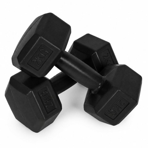 Hantle sześciokątne zestaw 2x2 kg ciężarki do ćwiczeń obciążniki fitness czarne MOVEPRO