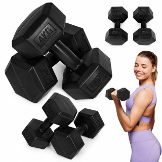 Hantle sześciokątne zestaw 2x4 kg ciężarki do ćwiczeń obciążniki fitness czarne MOVEPRO