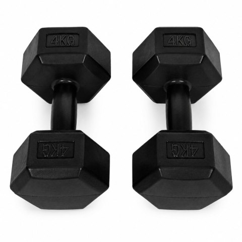 Hantle sześciokątne zestaw 2x4 kg ciężarki do ćwiczeń obciążniki fitness czarne MOVEPRO