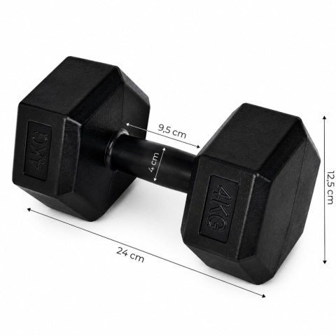 Hantle sześciokątne zestaw 2x4 kg ciężarki do ćwiczeń obciążniki fitness czarne MOVEPRO