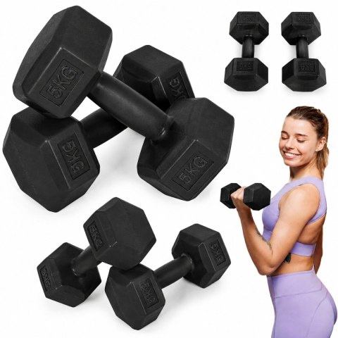 Hantle sześciokątne zestaw 2x5 kg ciężarki do ćwiczeń obciążniki fitness czarne MOVEPRO
