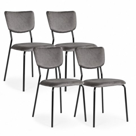 Komplet 4 krzeseł welurowych tapicerowanych do jadalni i salonu ciemny szary ModernHome