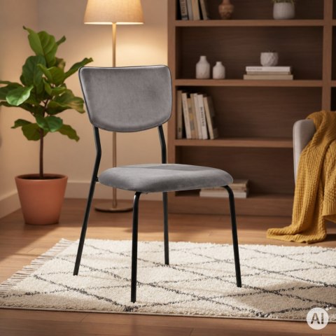 Komplet 4 krzeseł welurowych tapicerowanych do jadalni i salonu ciemny szary ModernHome