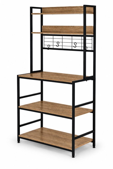 Regał kuchenny z półkamni stojak 84 cm 6 poziomów haczyki loft jasny dąb ModernHome