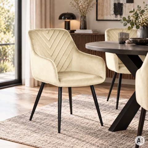 Zestaw 2x krzesło tapicerowane welurowe nowoczesne do jadalni salonu beżowe ModernHome