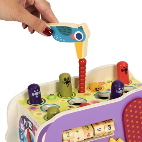 Drewniana kostka edukacyjna słonik 8w1 wózek sorter cymbałki łowienie robaczków ECOTOYS